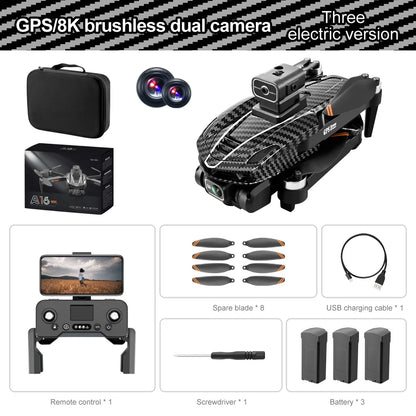 A16 PRO Drone, GPSI8Kibrushless dual camera Three electric version == Spare blade USB charging