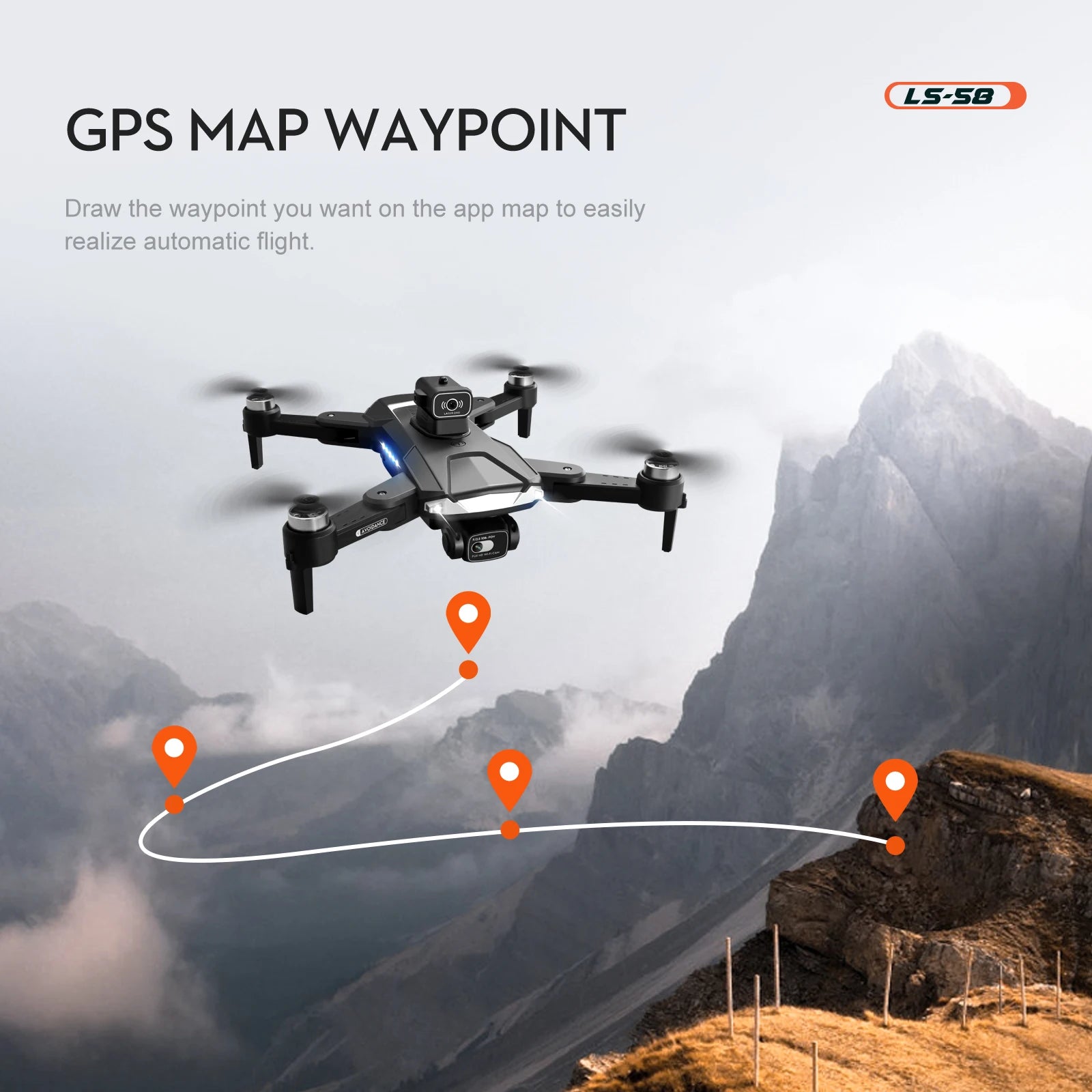 LS58 Drone - 4K CameraFPV GPS 5G WIFI Professional Foldable Quadcopter 1.2 KM Range Remote Control Helicopters Toy Gift 36 LS58 Drone, draw the waypoint you want on the app map to easily realize automatic