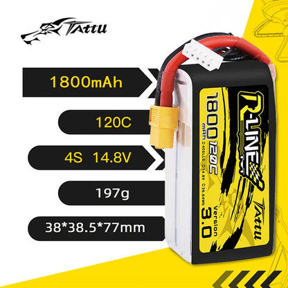 TATTU R-LINE 3.0 14.8V 4S 1800mAh 120C Lipo Betri Yenye XT60 Kwa FPV Drone