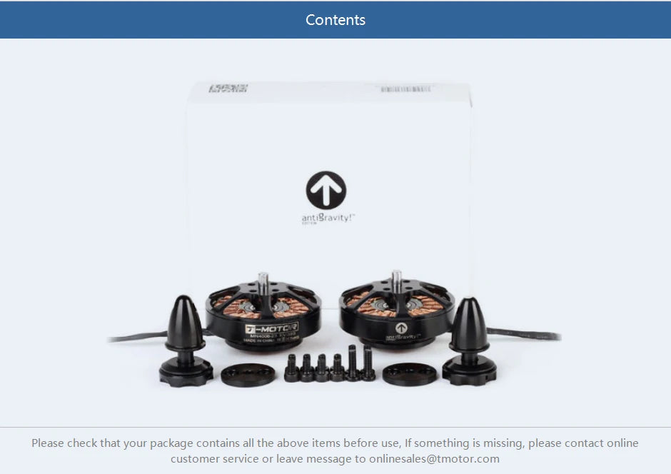 2PCS/SET T-motor MN4006 380KV Tiger Motor - Professional Antigravity Motor Max Thrust 2.3KG For UAV RC Drones Copter Rotors Multi-rotor 17 2PCS/SET T-motor, check that your package contains all the above items before use . if something is missing,