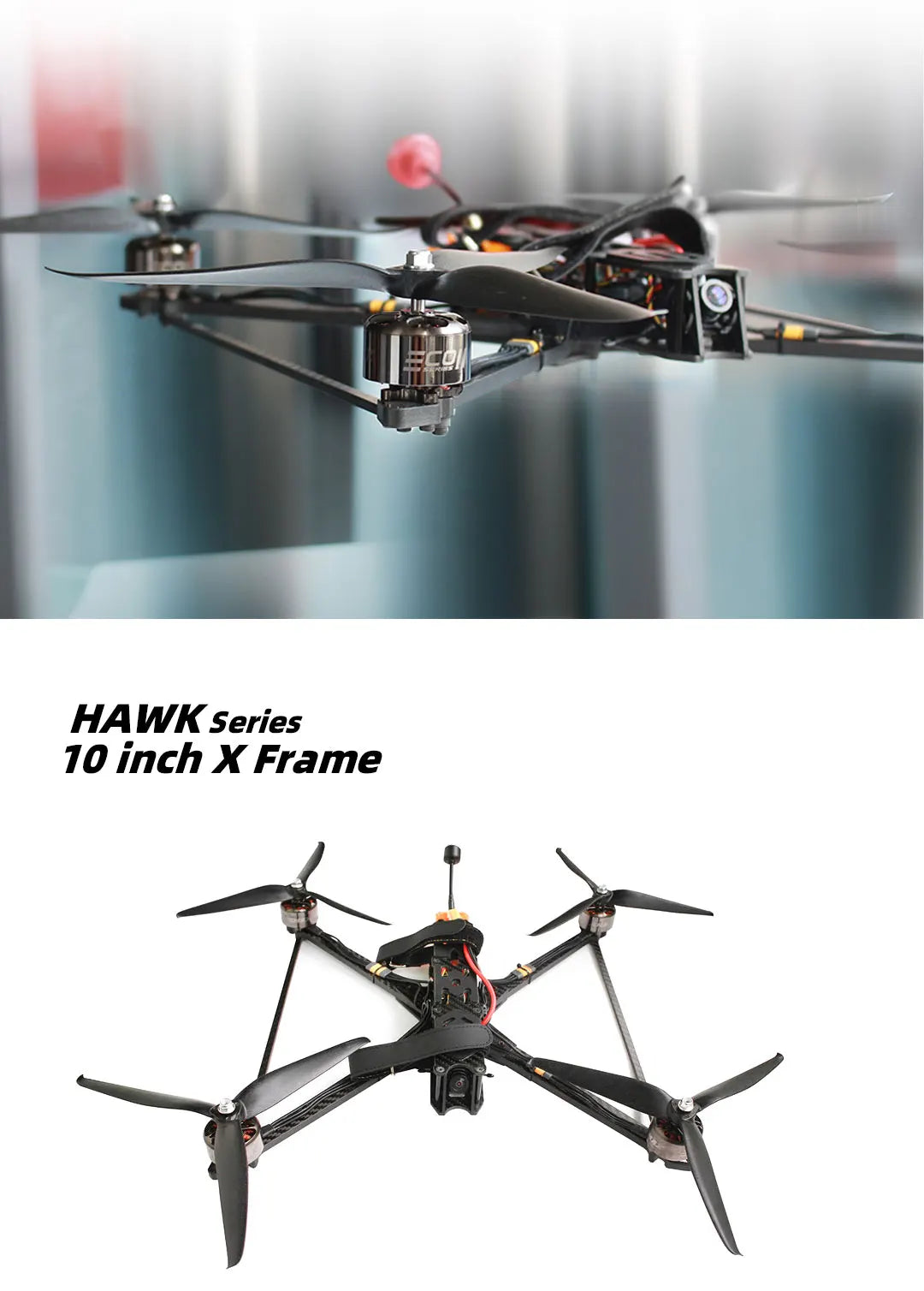 EMAX Hawk 7/8/9/10 Inch FPV, The Emax Hawk is a series of FPV drones with various sizes, featuring 8 channels, over 30 minutes flight time, and expert-level operating.