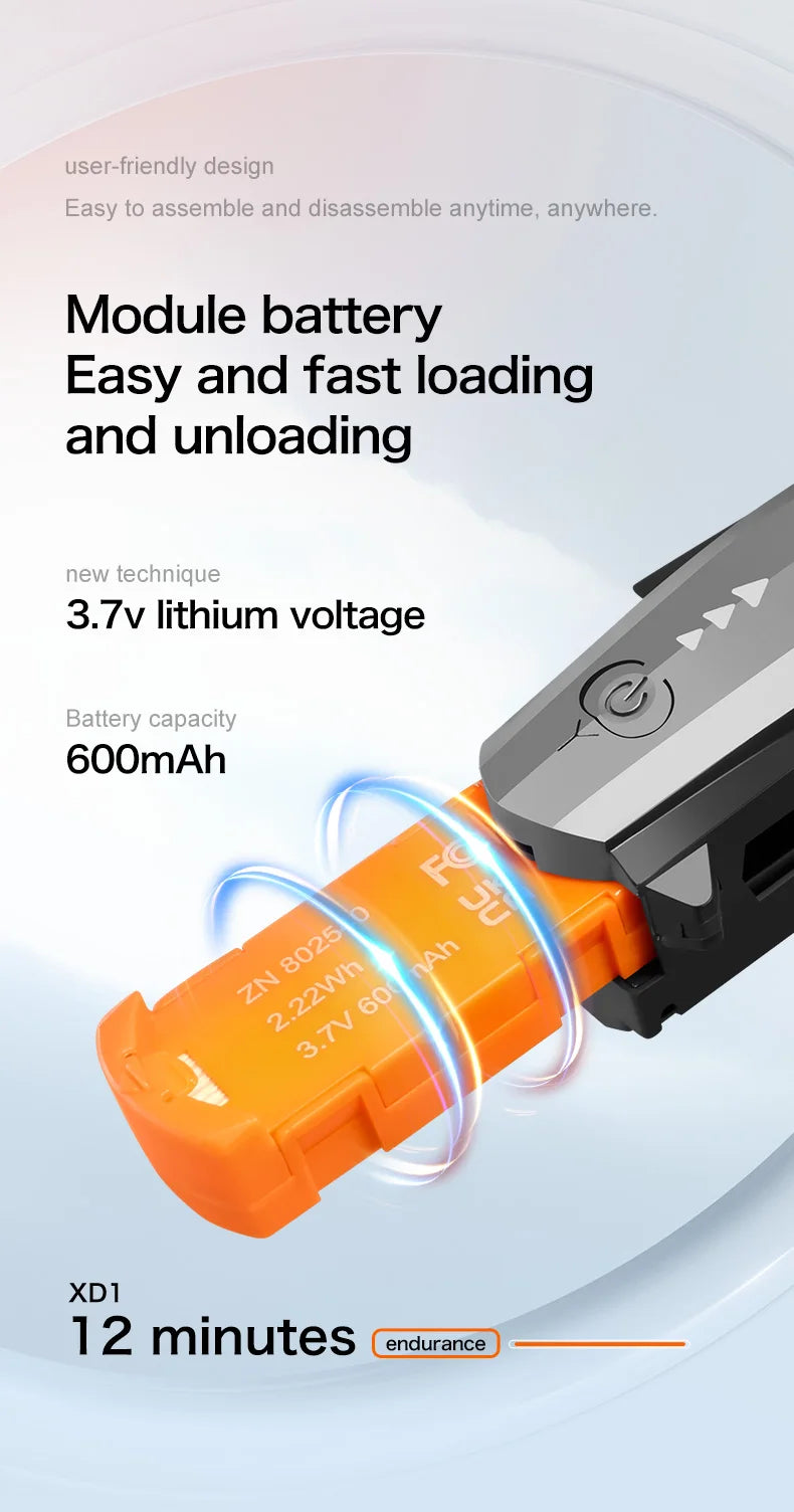 XD1 Mini Drone, battery capacity 6OOmAh 3 69 XDI 12 minutes endurance 8025 TA