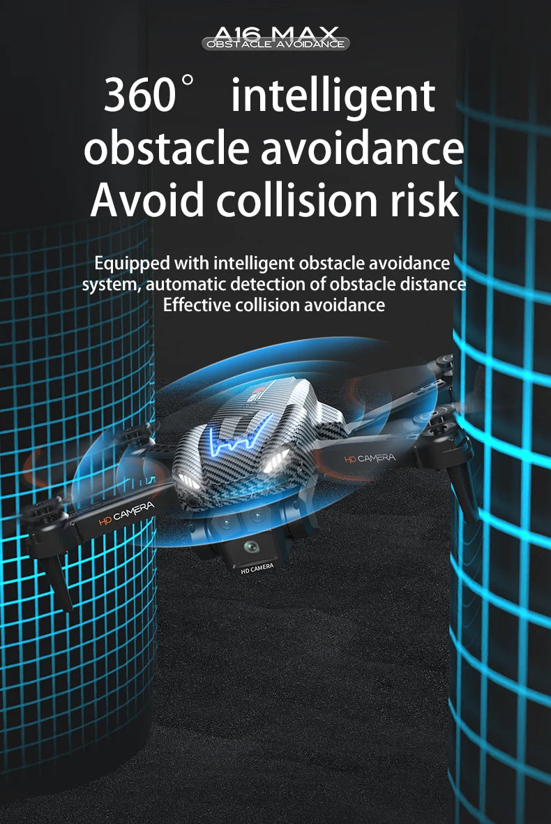 A16 MAX Drone - 4K Profesional GPS FPV Dual HD Camera Drones With Brushless Motor 5G WiFi RC Quadcopter Toys VS SG108 Pro KF102 12 A16 MAX Drone, intelligent obstacle avoidance system automatically detects obstacle distance . h