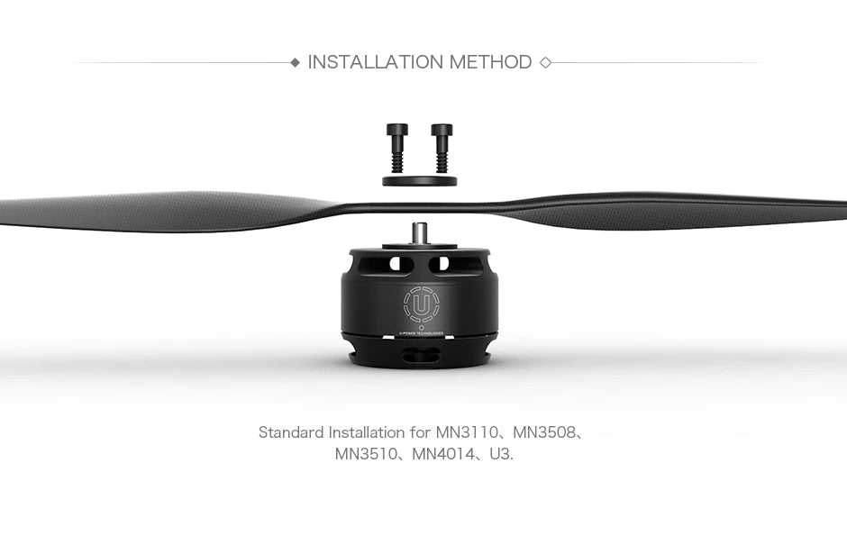 T-Motor P12 inch CF Prop - 12*4" drone propeller, INSTALLATION METHOD Standard Installation for MN3I10 , MN