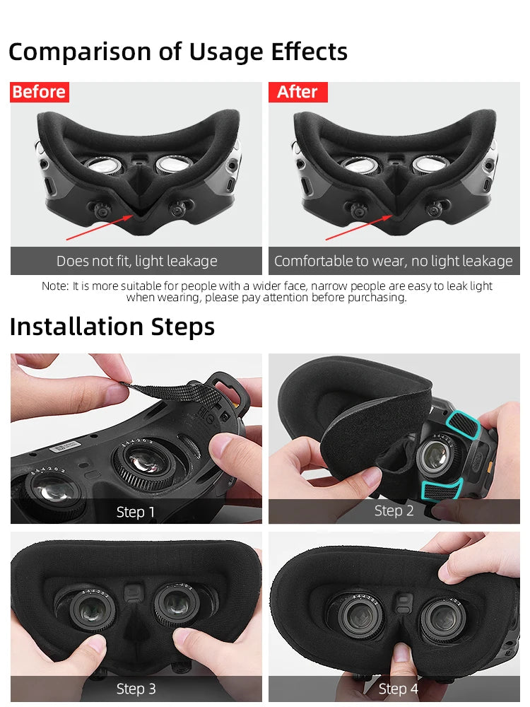 Comfortable Sponge Mask for DJI  AVATA Goggles 2, it is more suitable for people with a wider face, narrow people are easy to leak light