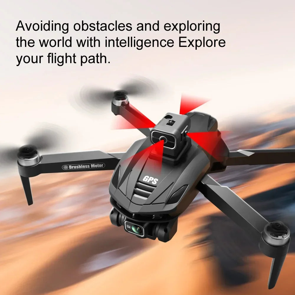 V168 Drone, Reliable brushless motor drone navigates surroundings with intelligent obstacle avoidance and GPS.