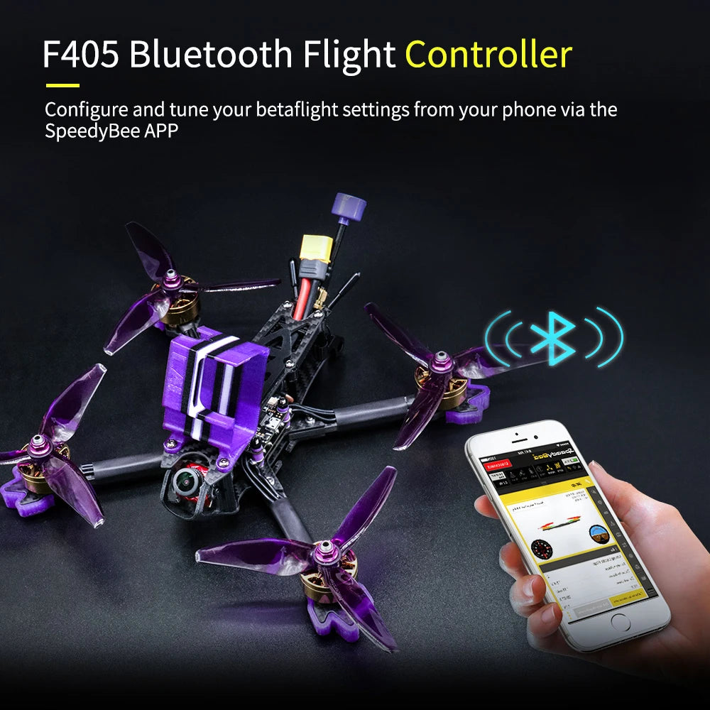 TCMMRC LAL5 Racing Drone, F405 Bluetooth Flight Controller Configure and tune your betaflight settings from your phone via