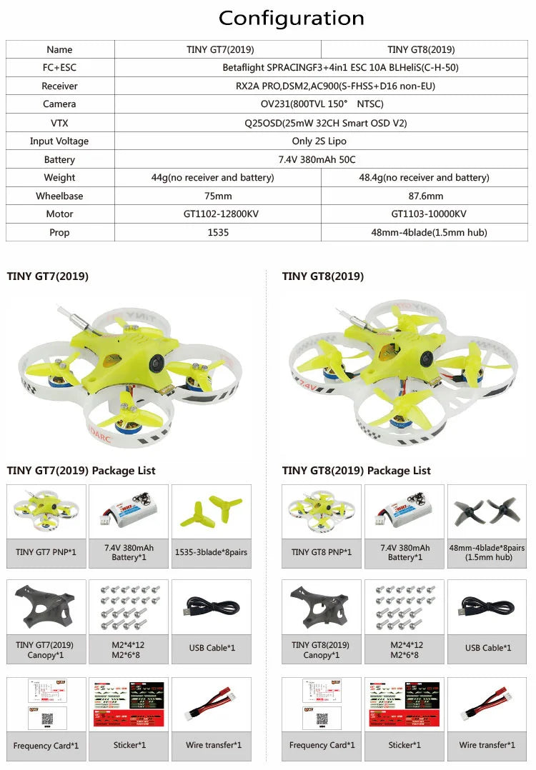 KINGKONG/LDARC TINY GT7/GT8 2019 V2 2S FPV, KINGKONG/LDARC TIN