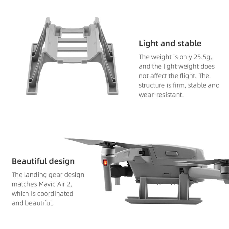 Extensions Landing Gear for DJI Mavic Air 2/2S Drone Extended Leg Quick Release Support Protector for Mavic air 2S Accessories 26 Extensions Landing Gear, light and stable The weight is only 25.5g, and the light weight does not affect the