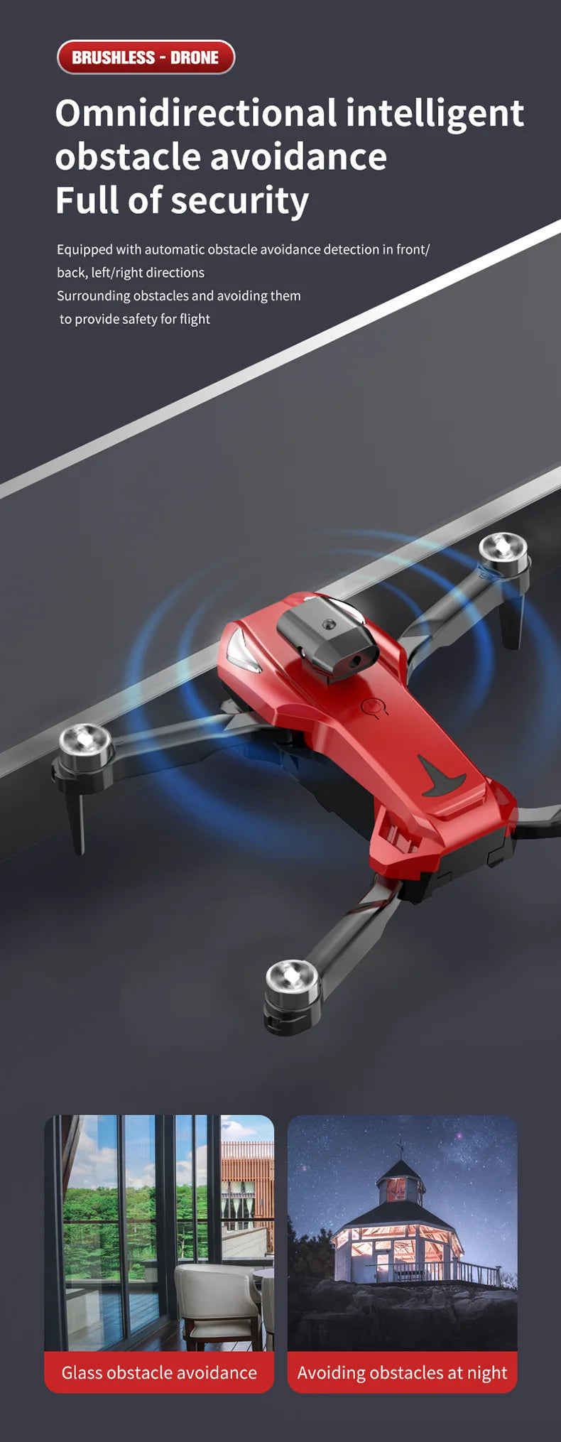 S178 L818 Drone, drone omnidirectional obstacle avoidance avoiding obstacles at night .