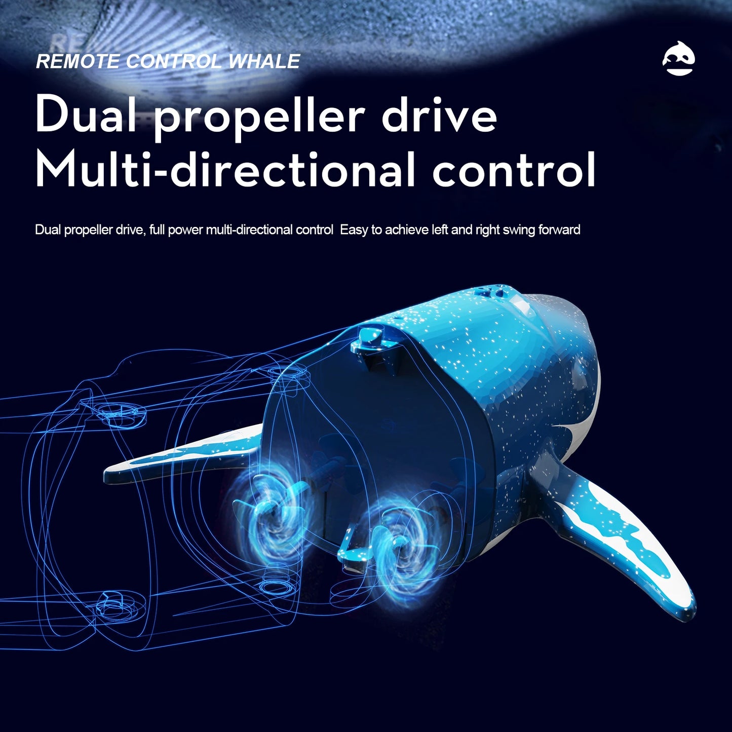 Remote control whale with dual propeller drive and multi-directional control