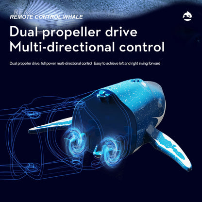 Remote control whale with dual propeller drive and multi-directional control