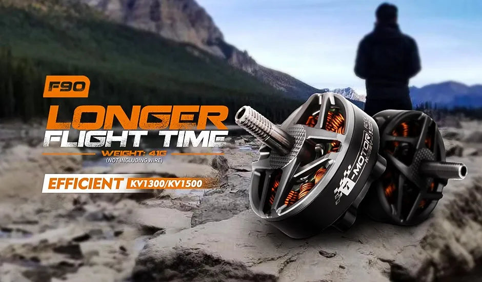 T-MOTOR F90 KV1300/KV1500 Motor For Cinelifter X8 Long Range FPV Build, T6143 Propeller orange/red/blue/yellow for F90 Motor 8 T-MOTOR, F9O LONCER FLIGHT TIMC WEICHT: 416 (