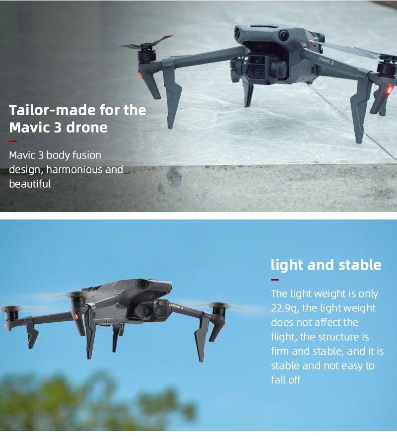 Landing Gear for DJI Mavic 3/3 Classic Drone - Height Extender Support Leg Gimbal Camera Protector Leg Mavic 3 Accessories 37 Landing Gear for DJI Mavic 3/3 Classic Drone, the light weight is only 22.9g,the structure is firm and stable; and it is