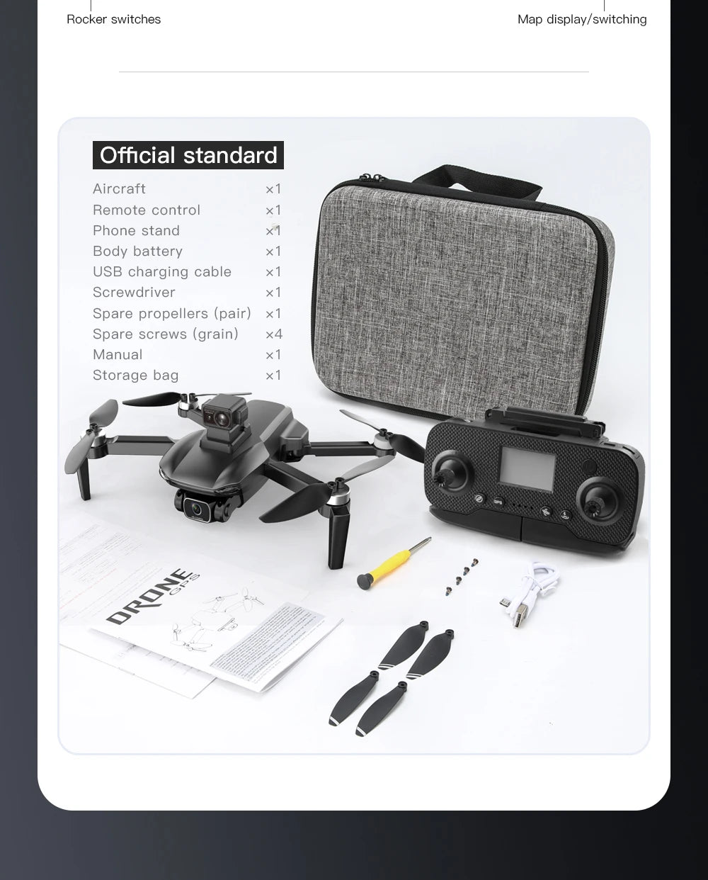G108 Pro MAx Drone, Rocker switches Map display/switching Official standard Aircraft x1 Remote control Phone