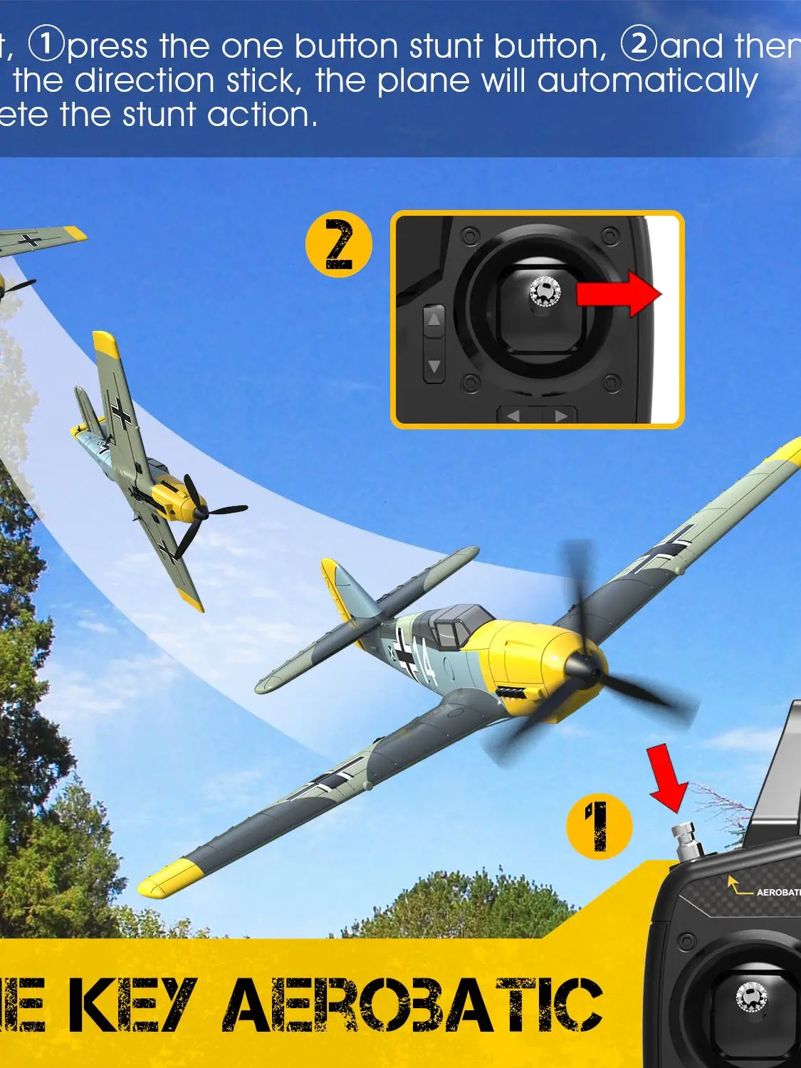 Volantex RC BF109 Airplane, the plane will automatically ete the stunt action: AEROBATL EE