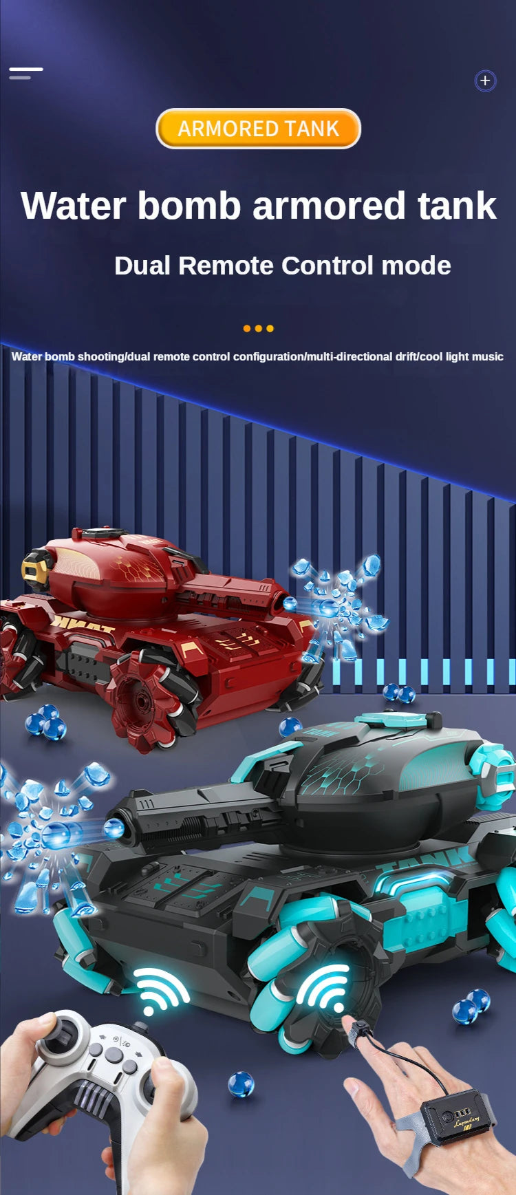 RC Car, ARMORED TANK Water bomb armored tank Dual Remote Control mode Water bomb shooting