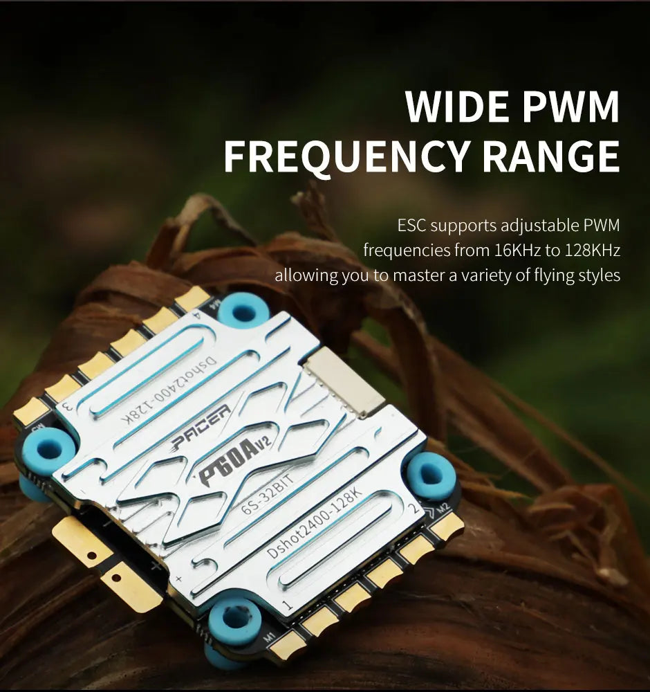 WIDE PWM FREQUENCY RANGE ESC supports adjustable PWM frequencies