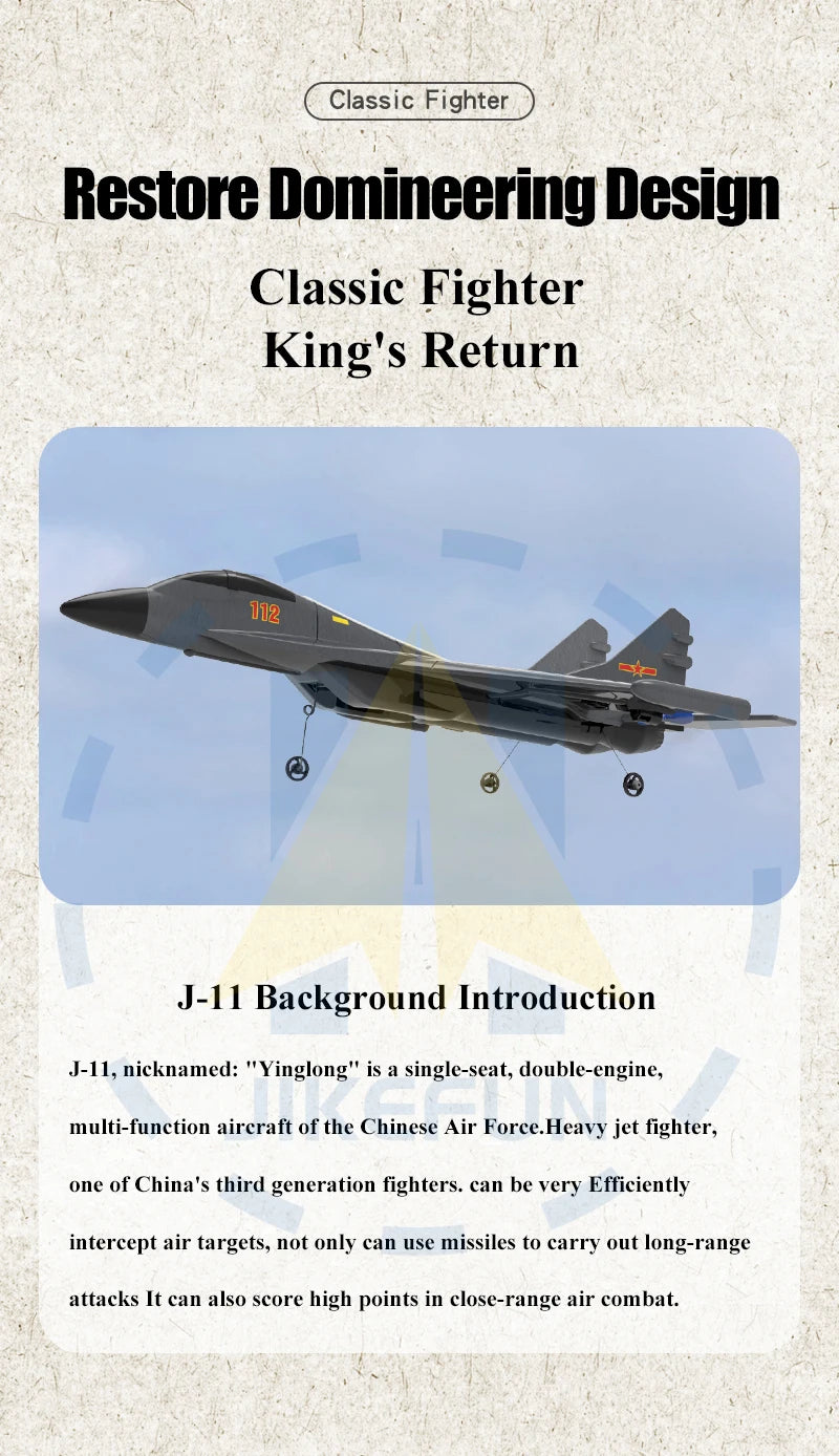 Genuine Authorization J-11 1:50 RC Fighter Plane, Yinglong is a single-seat, double-engine, multi-function