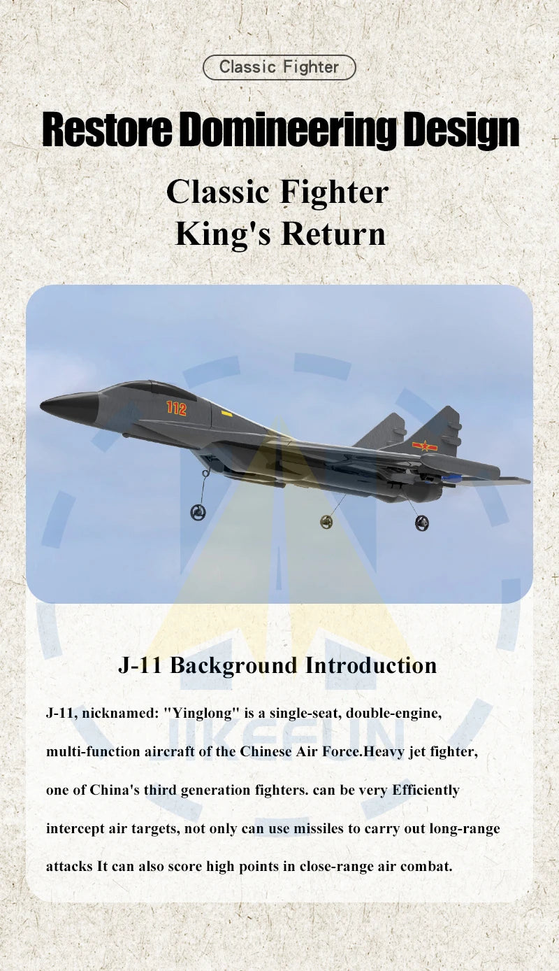 Genuine Authorization J-11 1:50 RC Fighter Plane - 2.4G 2CH Remote Control Foam Aircraft with Lighting J 11 Airplane Toys for Boys 13 Genuine Authorization J-11 1:50 RC Fighter Plane, Yinglong is a single-seat, double-engine, multi-function