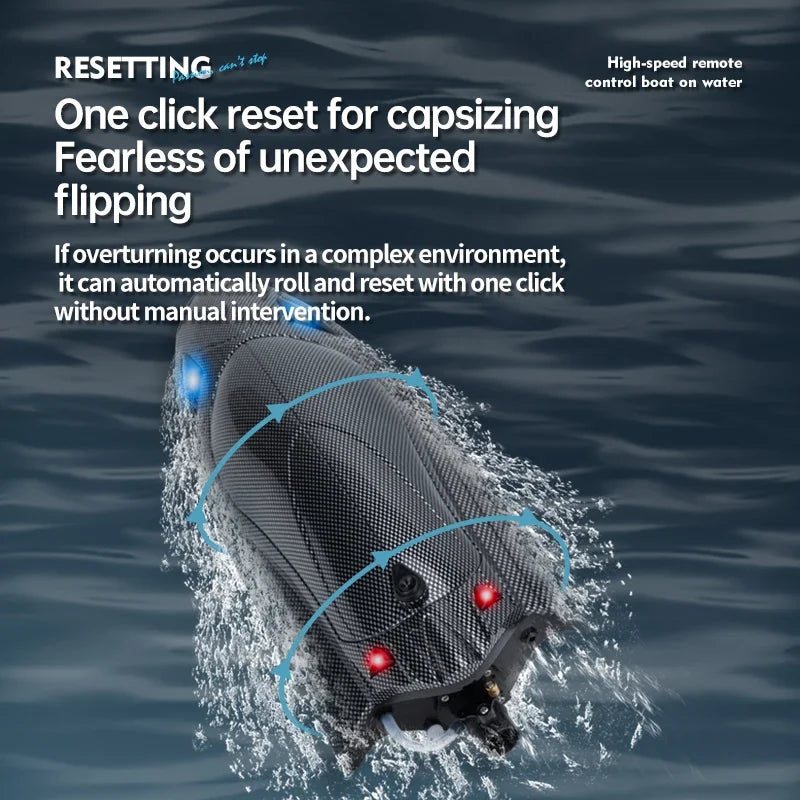 RC Boat, High-speed RC boat with water-cooled motor and 7.4V battery for speeds up to 40KM/H, featuring remote control and LED lights.