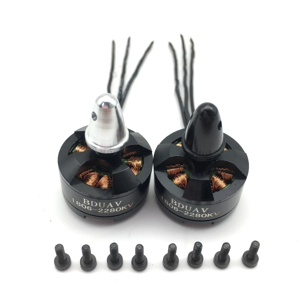 1806 2280KV CW/CCW 2-3S Brushless Motor, 1806 2280KV brushless motors for 250 FPV racing drones and RC multirotors, including screws. Suitable for CW/CCW operation.
