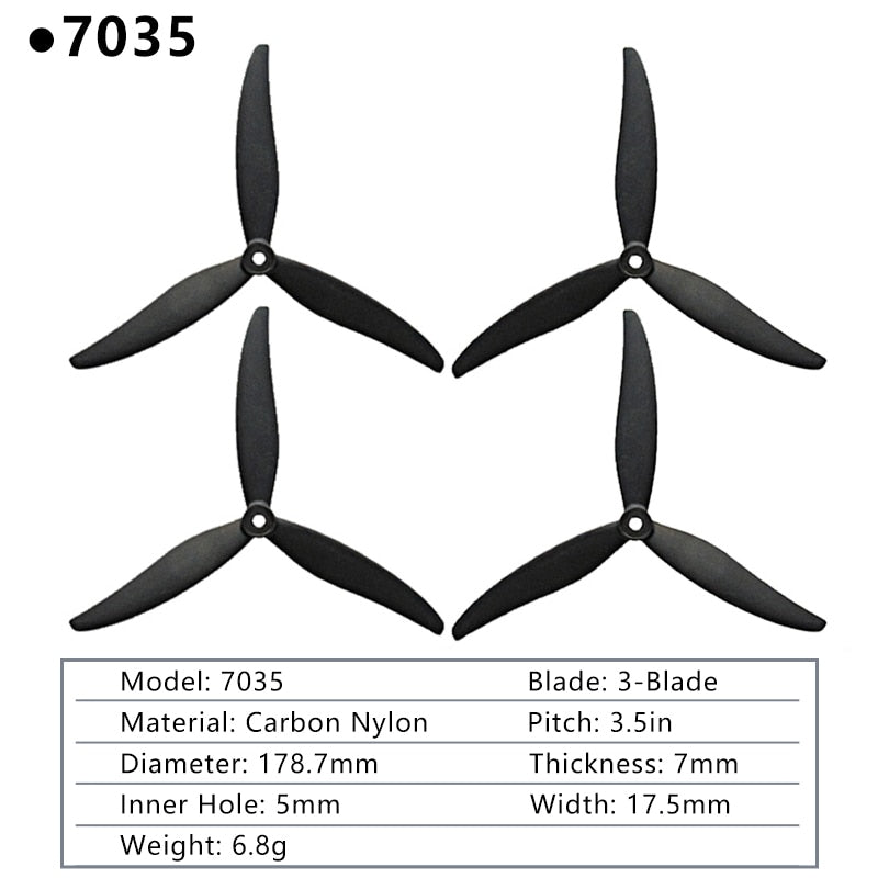 4 Paires D'Hélices PC 7040 7x4x3 à 3 Pales CW CCW pour Drones RC FPV 4 Paires D'Hélices PC 7040 7x4x3 à 3 Pales CW CCW pour Drones RC FPV