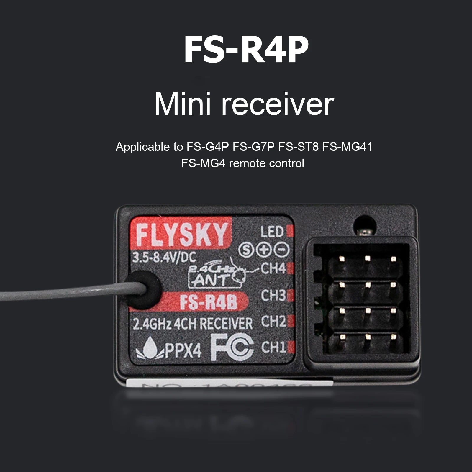 Flysky FS-R4B 4CH 2.4G Digital Receiver, FS-RAB 2.4GHz 4CH RECEIVER CH2 )PP
