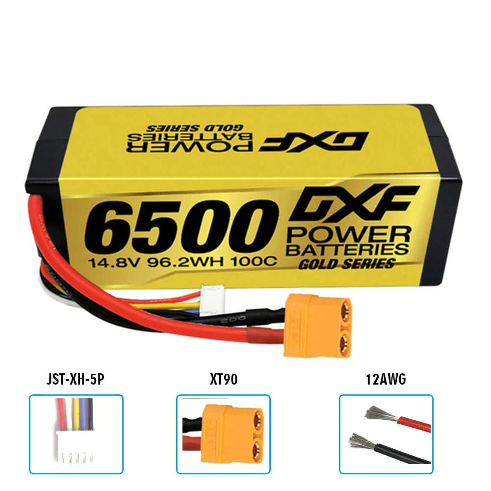 DXF 4S Lipo Battery 14.8V 15.2V 6500mAh 9200mAh - Gold Version Graphene Racing Series HardCase for RC Car BX Evader Truggy Buggy 36 DXF 4S Lipo Battery 14.8V 15.2V 6500mAh 9200mAh, DXF 4S Lipo Battery, do regularly charge discharge for maintenance(about 1-3 times every 3 months),battery must