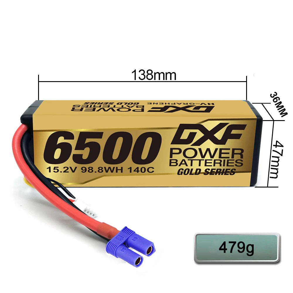 DXF 4S Lipo Battery 14.8V 15.2V 6500mAh 9200mAh - Gold Version Graphene Racing Series HardCase for RC Car BX Evader Truggy Buggy 44 DXF 4S Lipo Battery, voltage difference between any two cells should be in 0.03V . charge is advised to balance