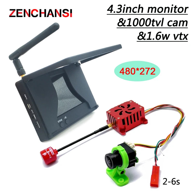 RXCRC 5.8G 48CH 1.6w VTX, ZENCHANSI 43inch monitor &100Otvl cam &1.6