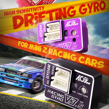 AGFRC GY04M V3.5(Purple) Aluminum Case - High Stability Mini Dual Gain Steering Tuned Gyro For Mini-Z Car Drift F1 Touring Offroad