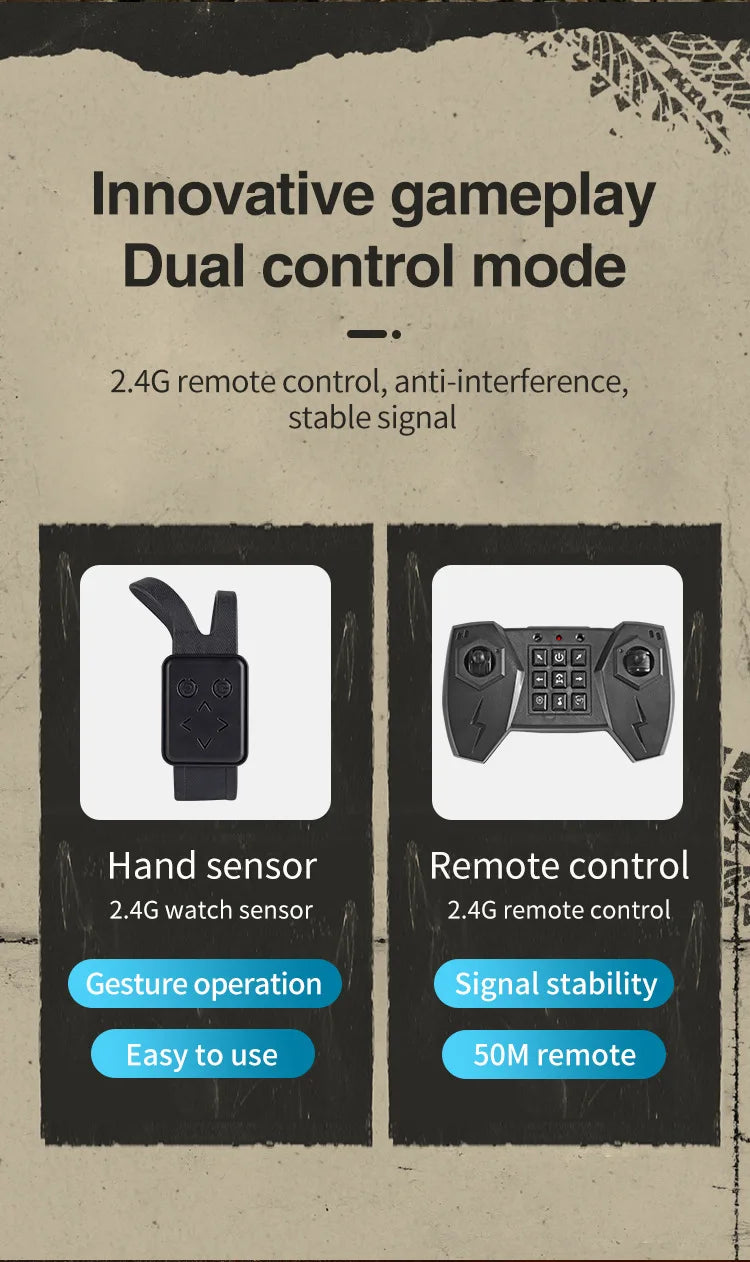 Innovative gameplay Dual control mode 2.4G remote control, anti-interference; stable signal 
