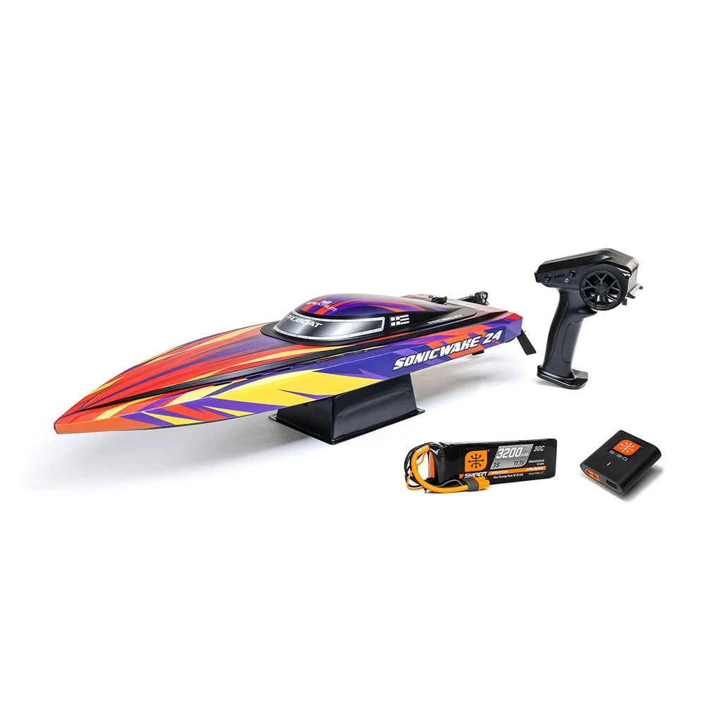 Sonicwake 24 RC Boat RTR Brushless Deep‑V, Self‑Righting, 3S 3200mAh 30C Battery & Charger, Spektrum SLT2, PRB‑1992T1/T2