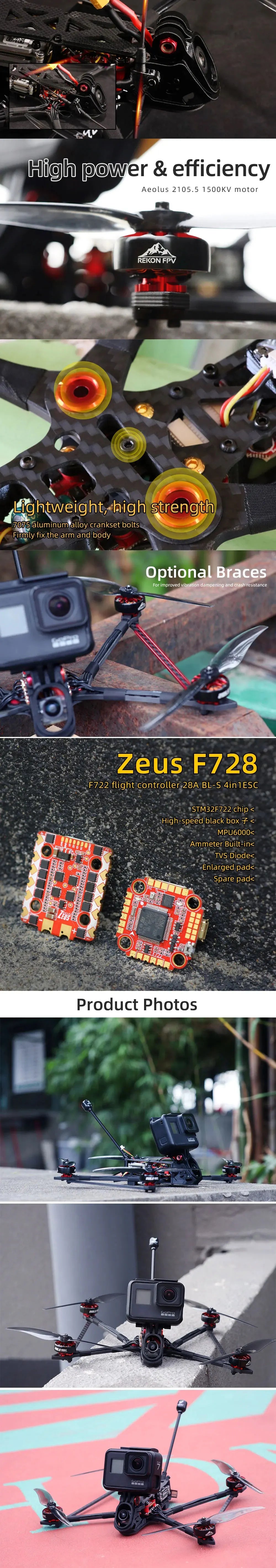 HGLRC Rekon 6 HD - Mini Long Range Quad Digital Version 4S Nebula Nano 2006 1500KV WITH GPS For RC FPV Quadcopter Freestyle Drone 8 HGLRC Rekon 6 HD, Zeus F728 F722 flight controller 28A BL-S 4inTES