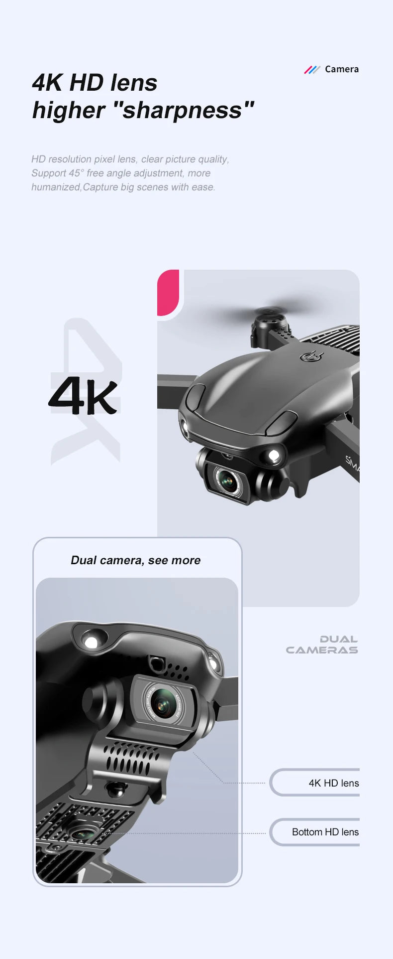 4DRC V22 Drone, camera 4k hd lens higher "sharpness'