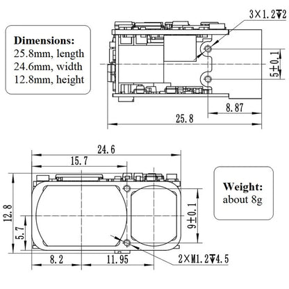 The JRT 1200M module is a long distance TTL laser range finder suitable for UAV drones.