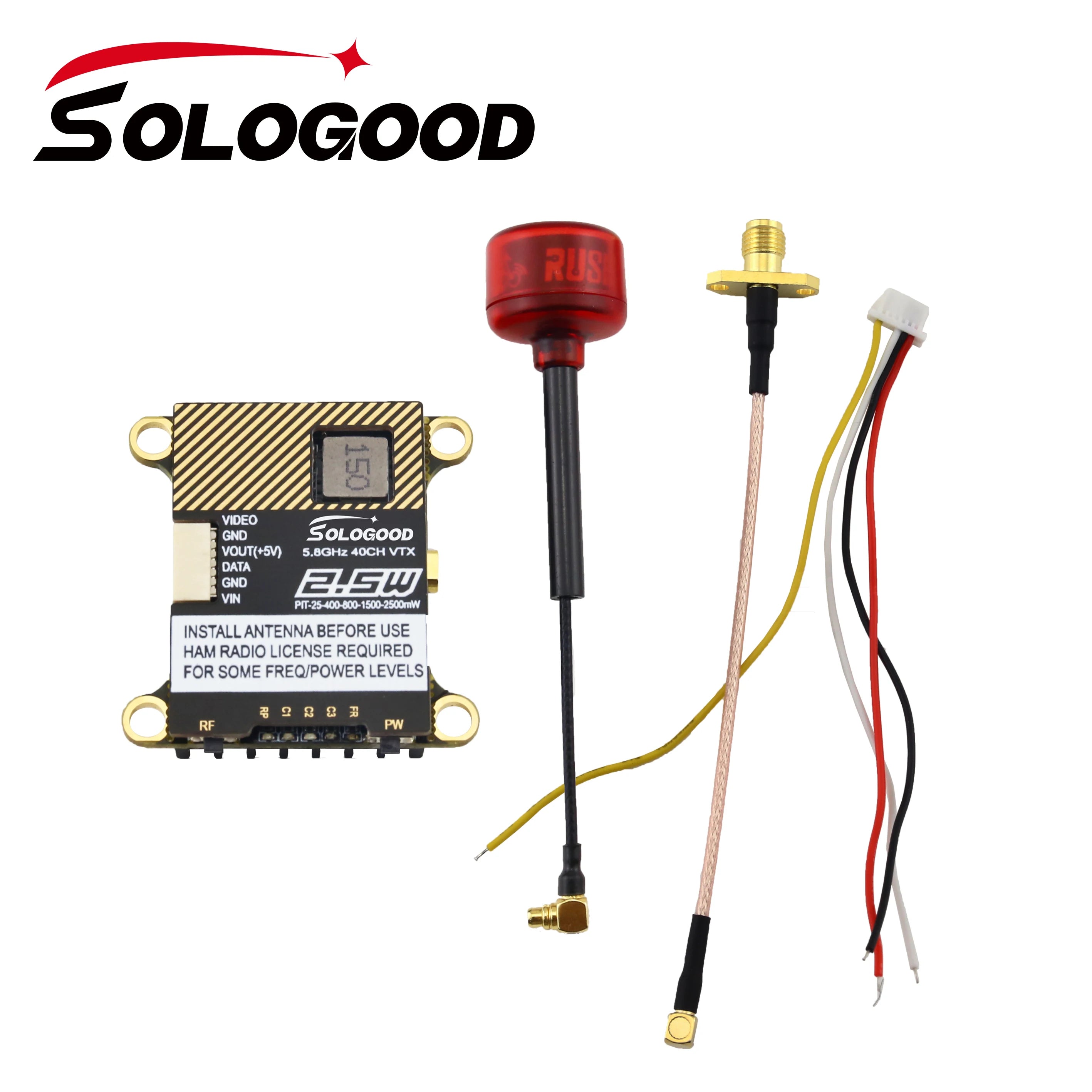 SoloGood 5.8G 2.5W 40CH VTX - 0/25/400/800/1500/2500mW NTSC/PAL Video Transmitter For RC FPV Freestyle Long Range Racing Drone 17 SoloGood 5.8G 2.5W 40CH VTX, SOLOGOOD ruo VIDEO GND SoLogood VOUT