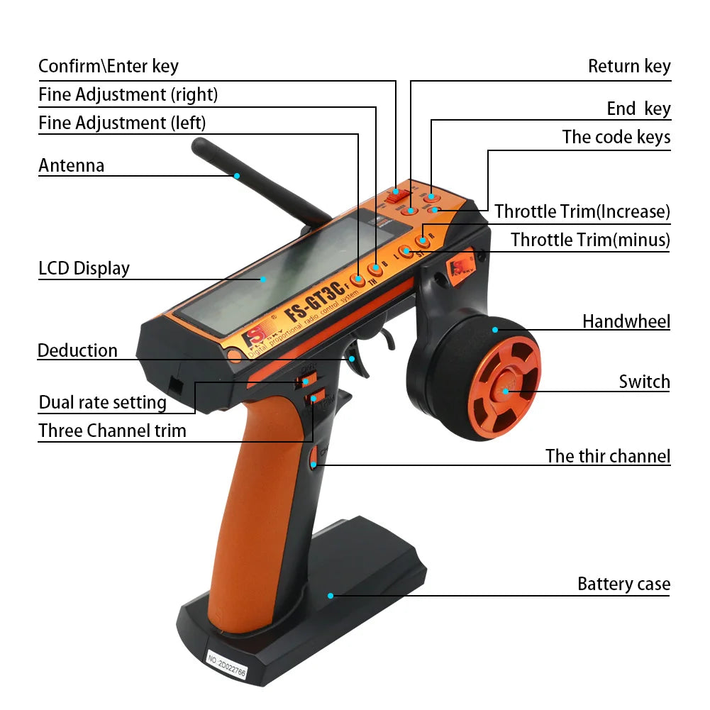 Flysky FS-GT3C Transmitter, FS-GT3C, conie 1703z7768 Battery case keys