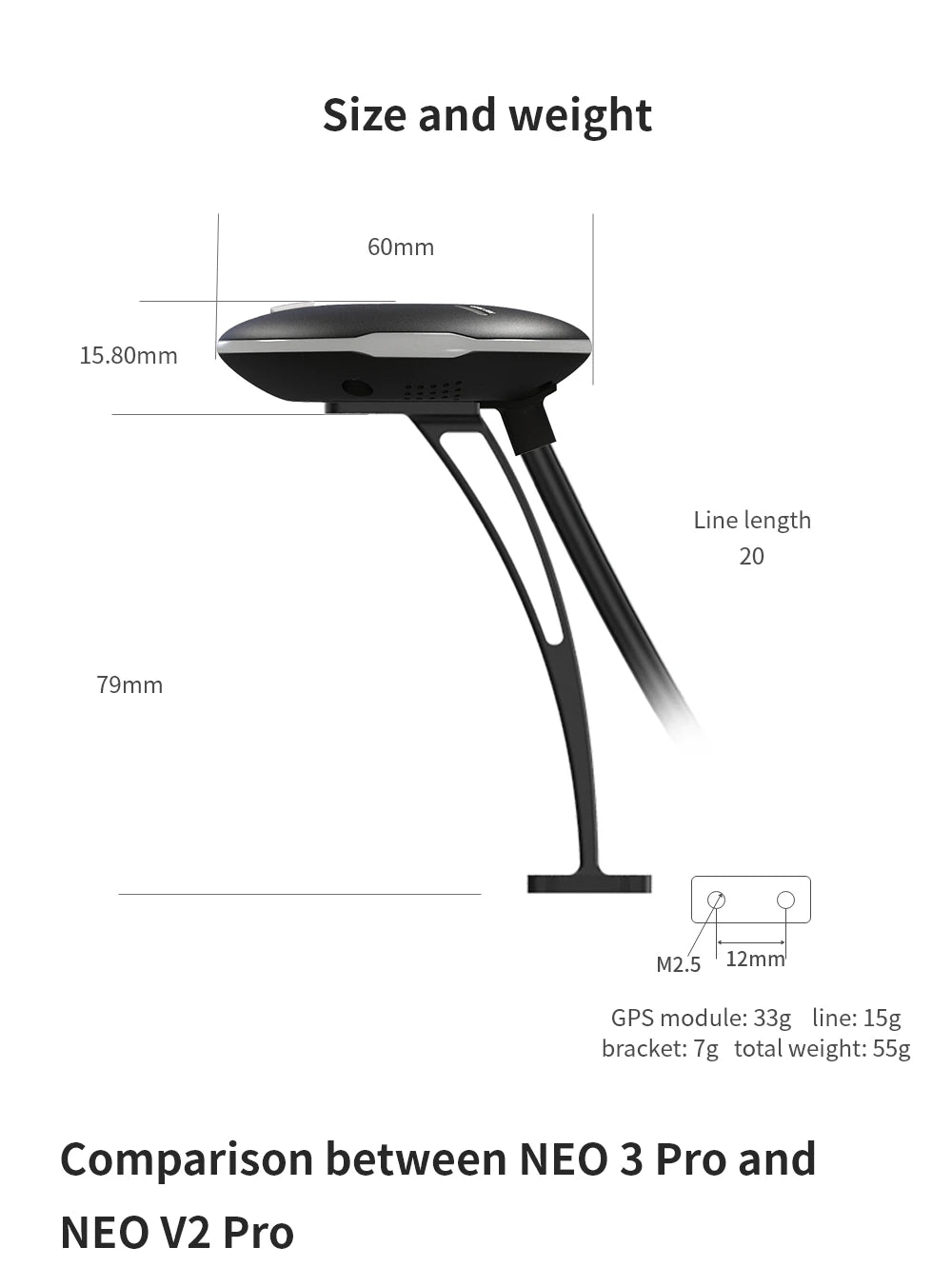 CUAV NEO 3 U-BLOX GNSS GPS Module - PIX Flight Controller Pixhawk With Ardupilot PX4 Open Source Pro GPS 13 CUAV NEO 3 U-BLOX GNSS GPS, Size and weight 60mm 15.8Omm Line length 20 79mm M2.5 12mm