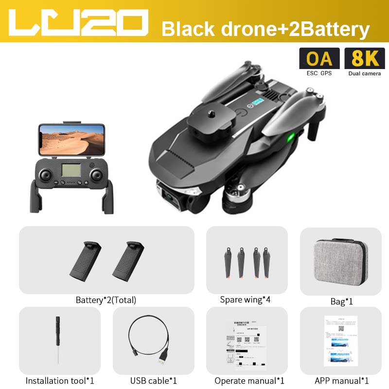 LU20 Drone, OA 8K ESC GPS Dual camera Battery* 2(To