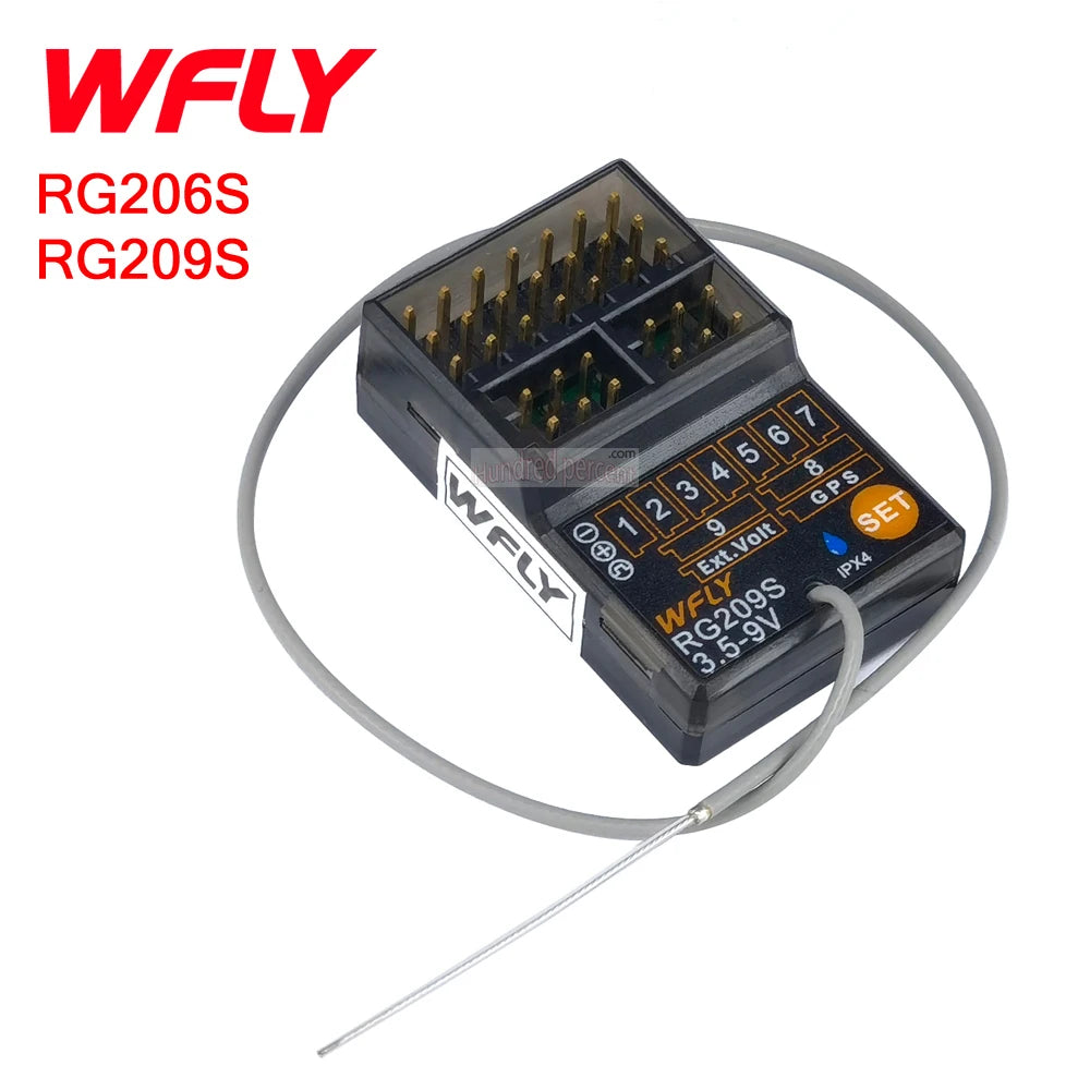 WFLY RC RG209S RG206S Receiver -Small RX RC 9CH PWM For 6CH X9 Transmitter RC Radio SG01 GPS Module RC Car Boats Tanks Robot 8 Resolution: Full channel 4096 Temperature:-10°C-+60°C External voltage
