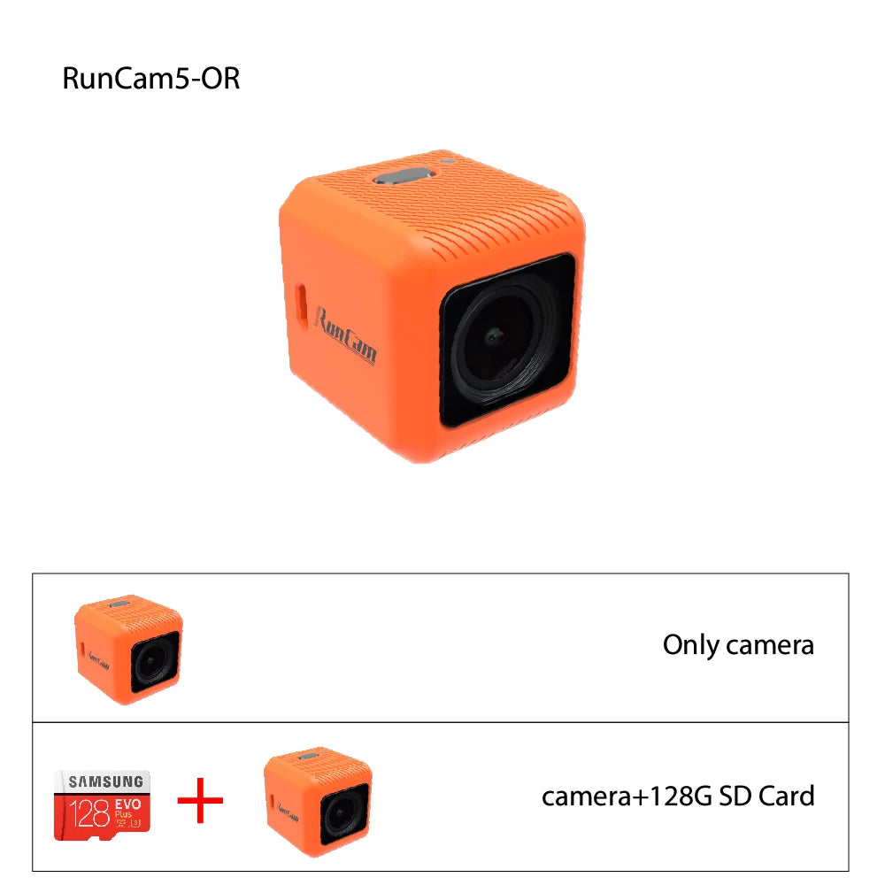 RunCam 5 Action Camera - 4K 2.7K@60FPSOrange Black RunCam5 Stabilizer Sport Drone RC Car for FPV EIS 128G Gopro Hero Session 5 10 RunCam 5 Action Camera, Auntam5-OR Only camera SAMSUNG Evo camera+128G SD Card 1