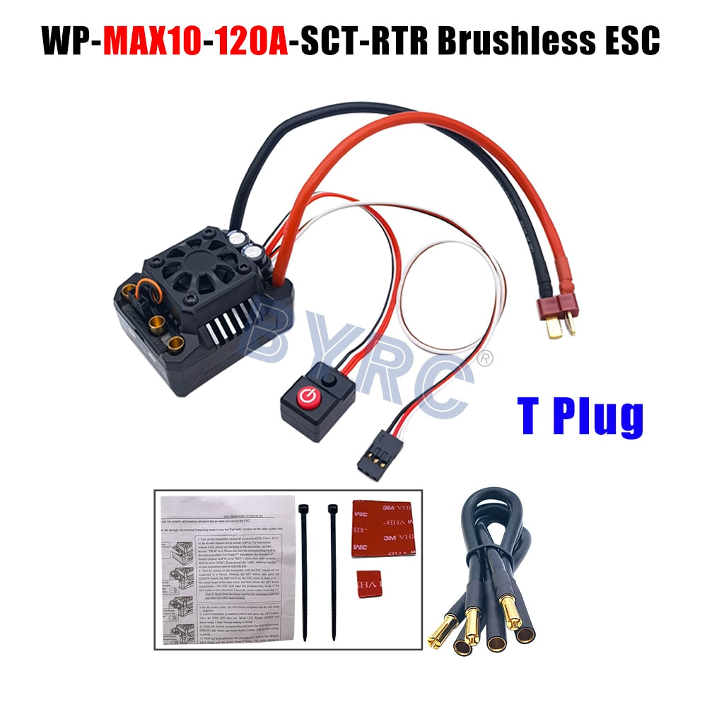 Hobbywing MAX10 SCT  120A RTR  Brushless ESC, Brushless ESC for 1/10 scale trucks with 120A output and T plug connector.