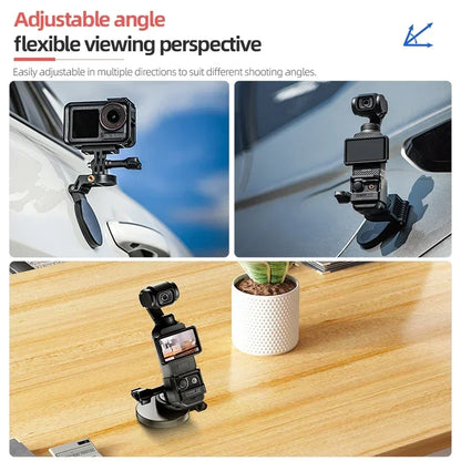 STARTRC Magnetic Mount Bracket, Adjustable mount for DJI Pocket 3 and GoPro, offering flexible viewing angles and multi-position desktop support.