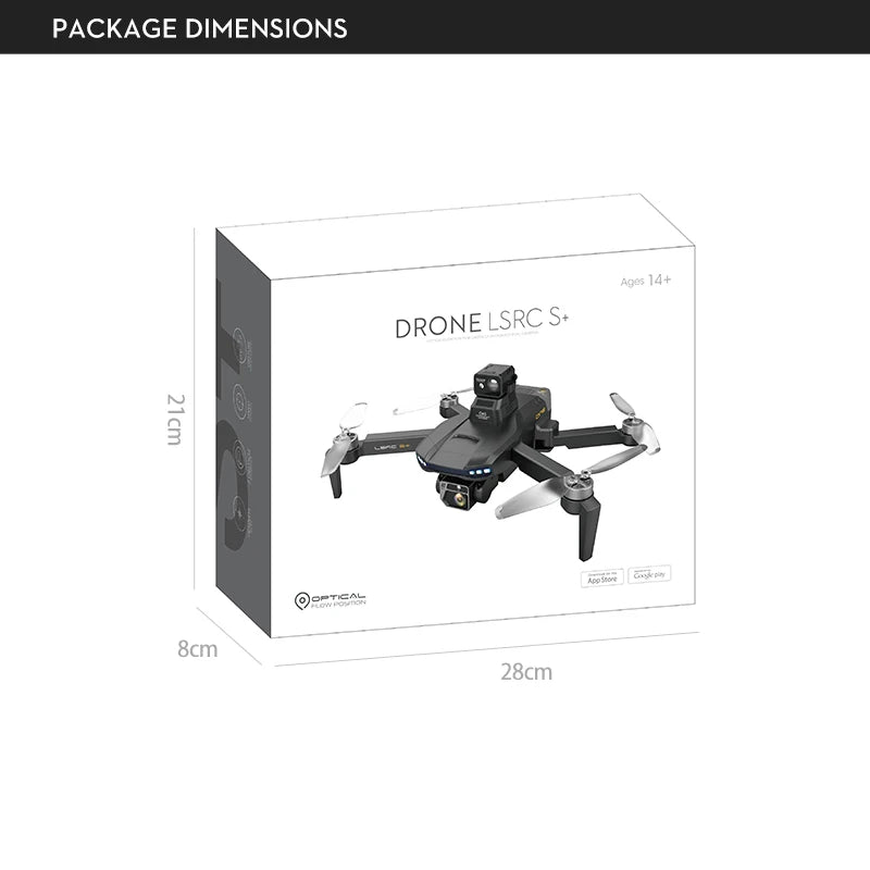 S+ GPS Drone - 6K HD Dual HD Camera Laser Obstacle Avoidance Aerial Photography Brushless Motor Foldable Drone Quadcopter RC Distance 1200M Professional Camera Drone 33 S+ GPS Drone, PACKAGE DIMENSIONS Ages 14+ DRONE LSRC S: