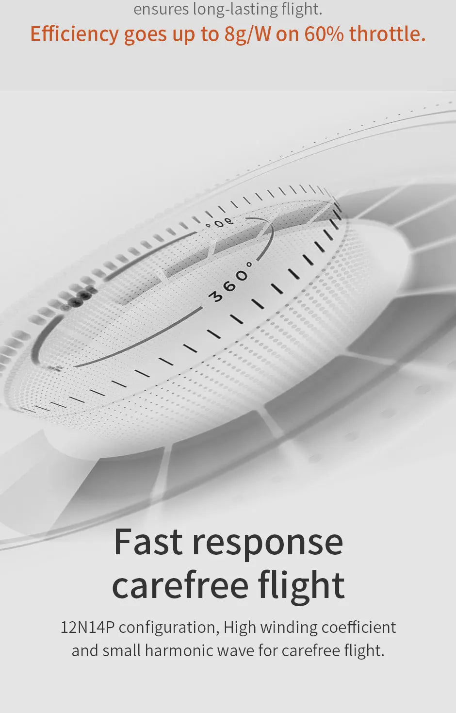 T-MOTOR, Efficiency goes up to 8g/W on 60% throttle: 0 Fast response carefree flight
