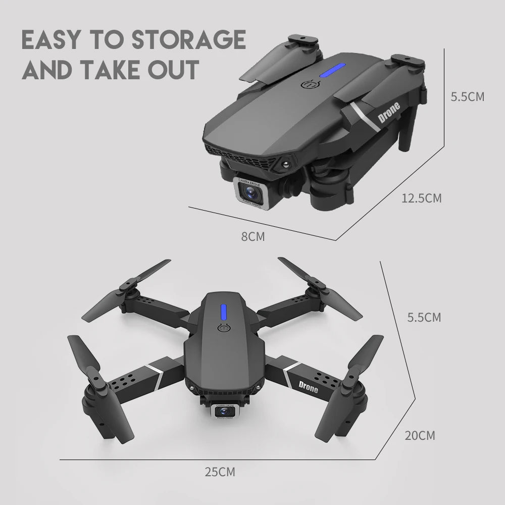 E88 Pro Drone - 2023 New Drone 4K Wide Angle HD Camera Foldable RC Helicopter WIFI FPV Height Hold Gift Toy 39 E88 Pro Drone, easy to storage and take out 5.5cm 12.5cm