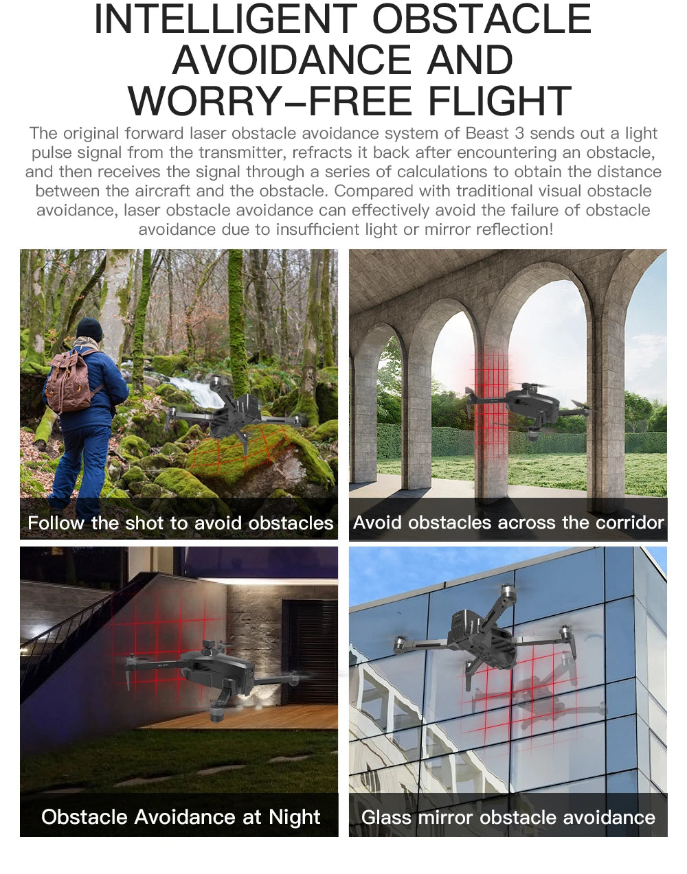 HGIYI SG906 MAX2 Drone - 5000mAH GPS 4K HD Professional Camera with 3-Axis Gimbal 360 Obstacle Avoidance 906 MAX Brushless Quadcopter Professional Camera Drone 98 HGIYI SG906 MAX2 Drone, laser obstacle avoidance can effectively avoid failure due to insufficient light or mirror reflection . laser