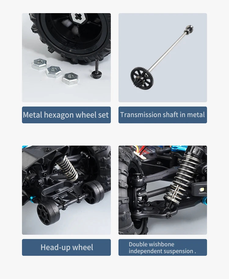 Rc Car, IMetal hexagon wheel set Transmission shaft in metal Double wishbone Head-up wheel independent